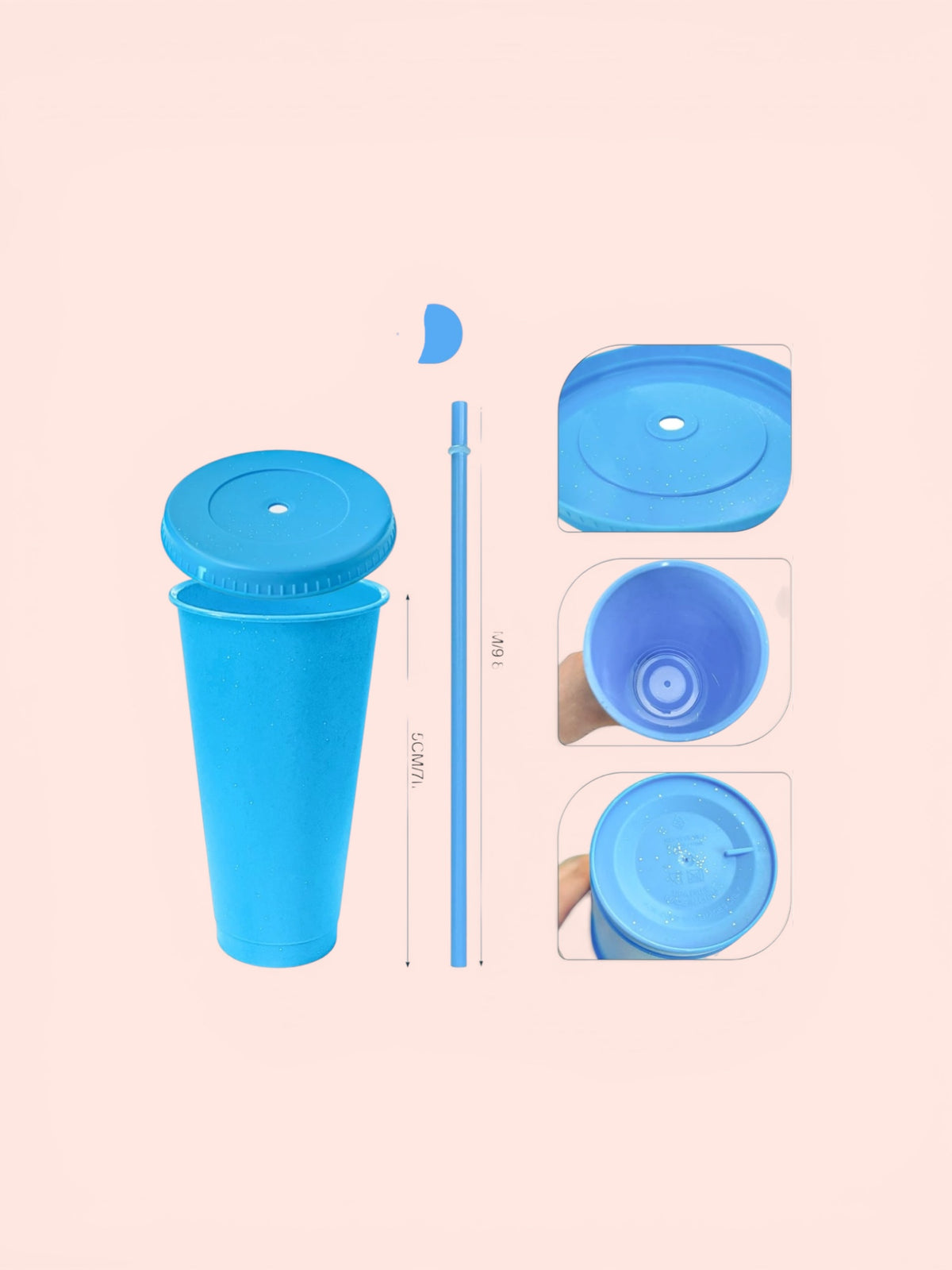 Personalized 24oz Blue Glitter Tumbler with Straw | Custom Reusable Cold Cup