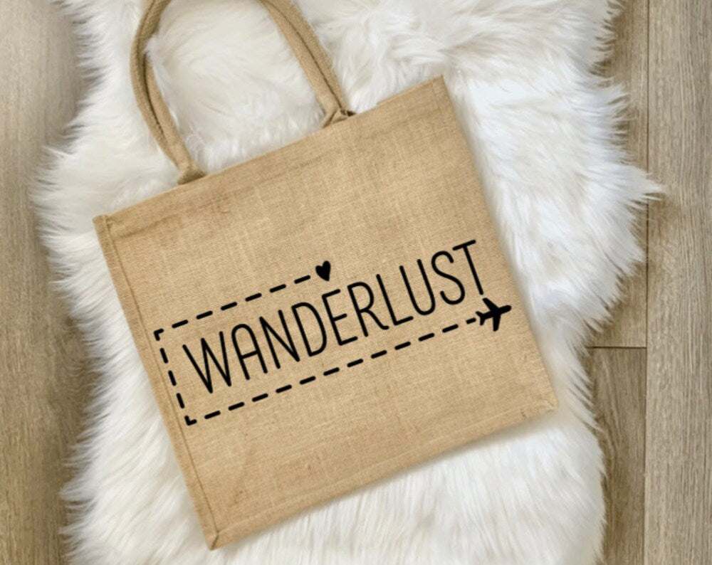 Wanderlust Jute Burlap Tote Bag: Girls' Trip Beach Carryall