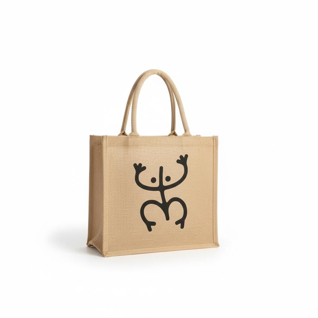 Taino Coquí Jute Tote Bag | Sustainable Puerto Rico Beach Bag | Cultural Boricua Gift for Her | Natural Burlap Market Bag with Tribal Frog Symbol