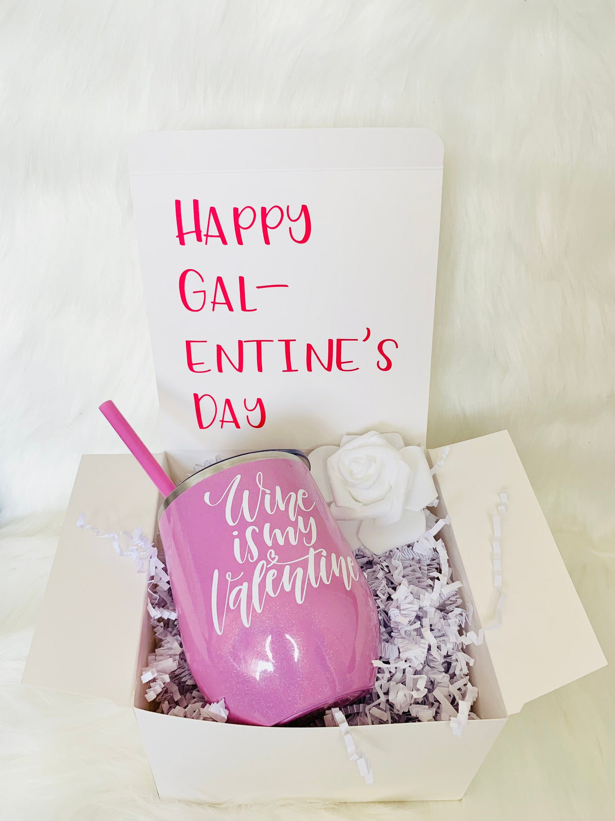 Galentine's Gift Box: Personalized Wine Tumbler, Valentine's Card