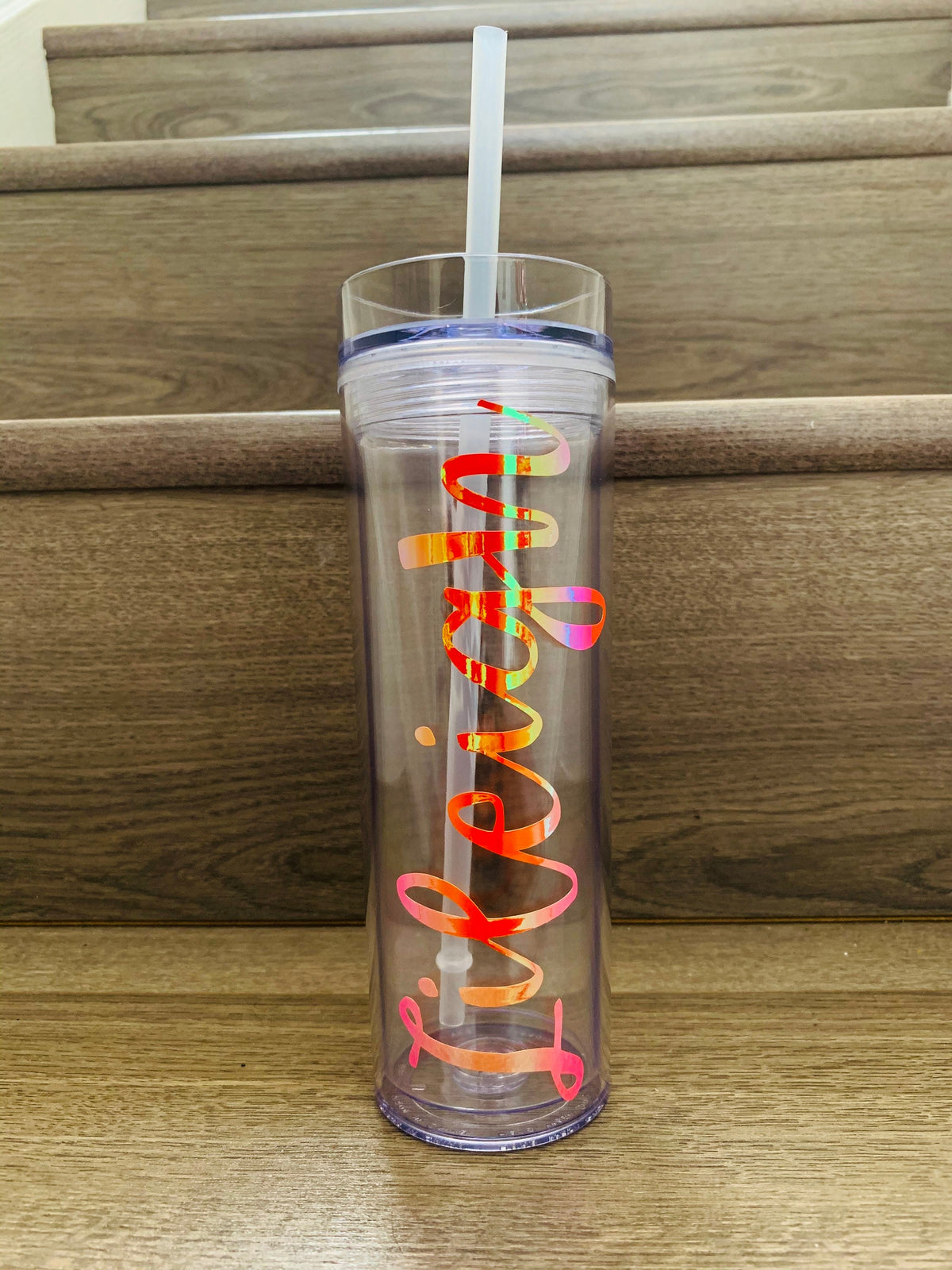 Personalized Acrylic Tumbler with Straw | Custom Name Vinyl Cup