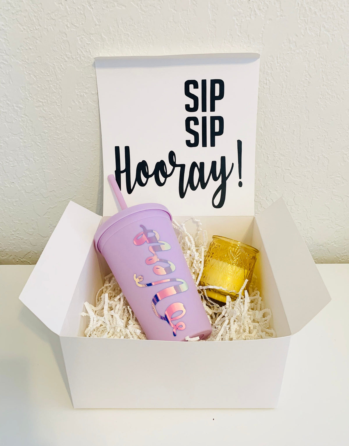 Personalized Birthday Gift Box for Her, Custom Name Tumbler & Candle Care Package, Bridesmaid Proposal Box, Sip Sip Hooray Gift Set, Sororit