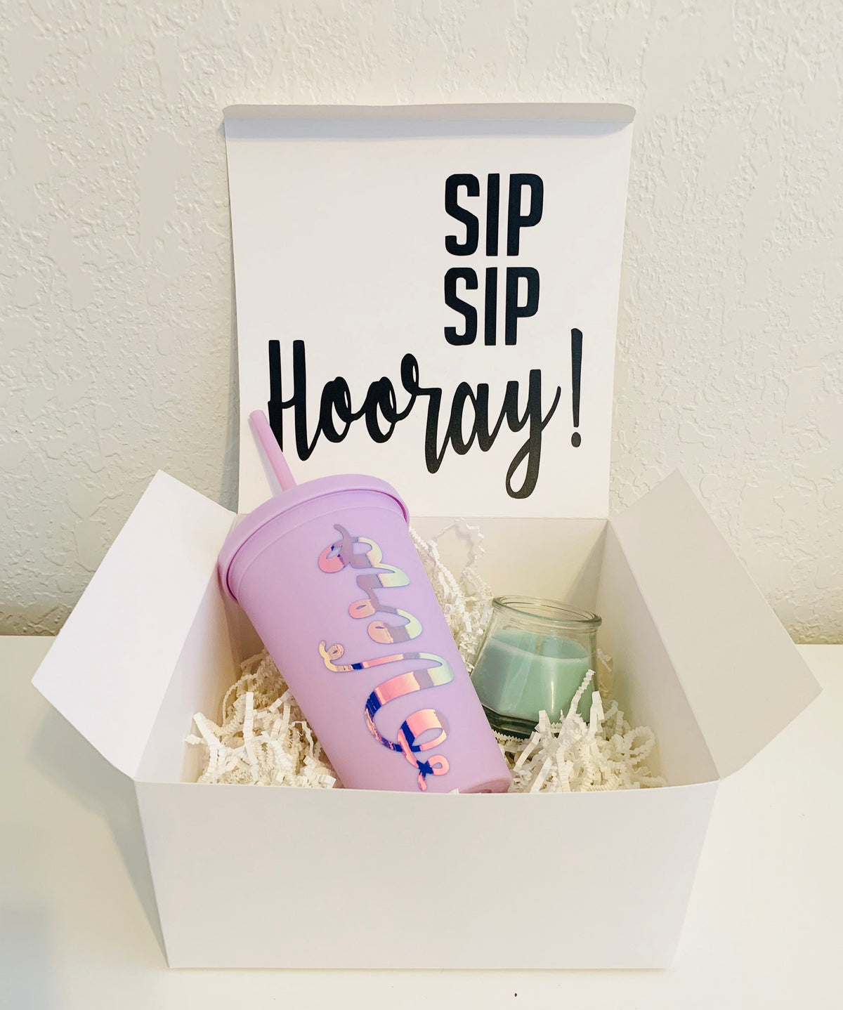 Personalized Birthday Gift Box for Her, Custom Name Tumbler & Candle Care Package, Bridesmaid Proposal Box, Sip Sip Hooray Gift Set, Sororit