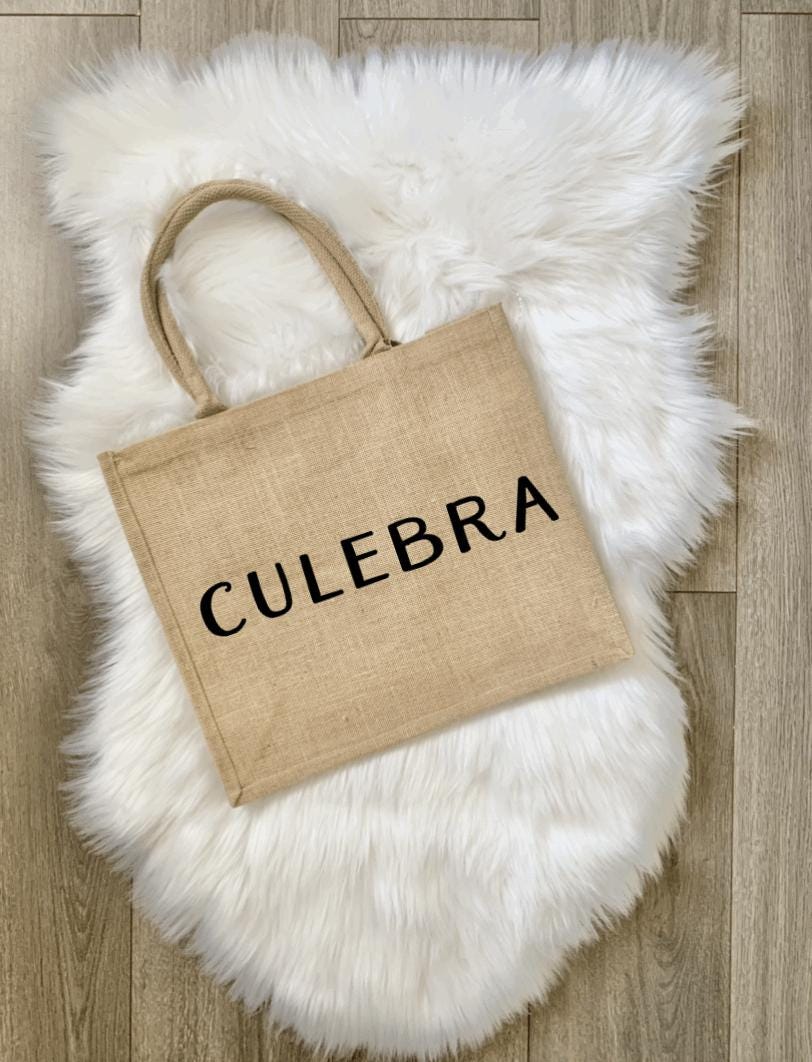 Culebra Puerto Rico Jute Burlap Tote Bag: Girls' Trip Carryall