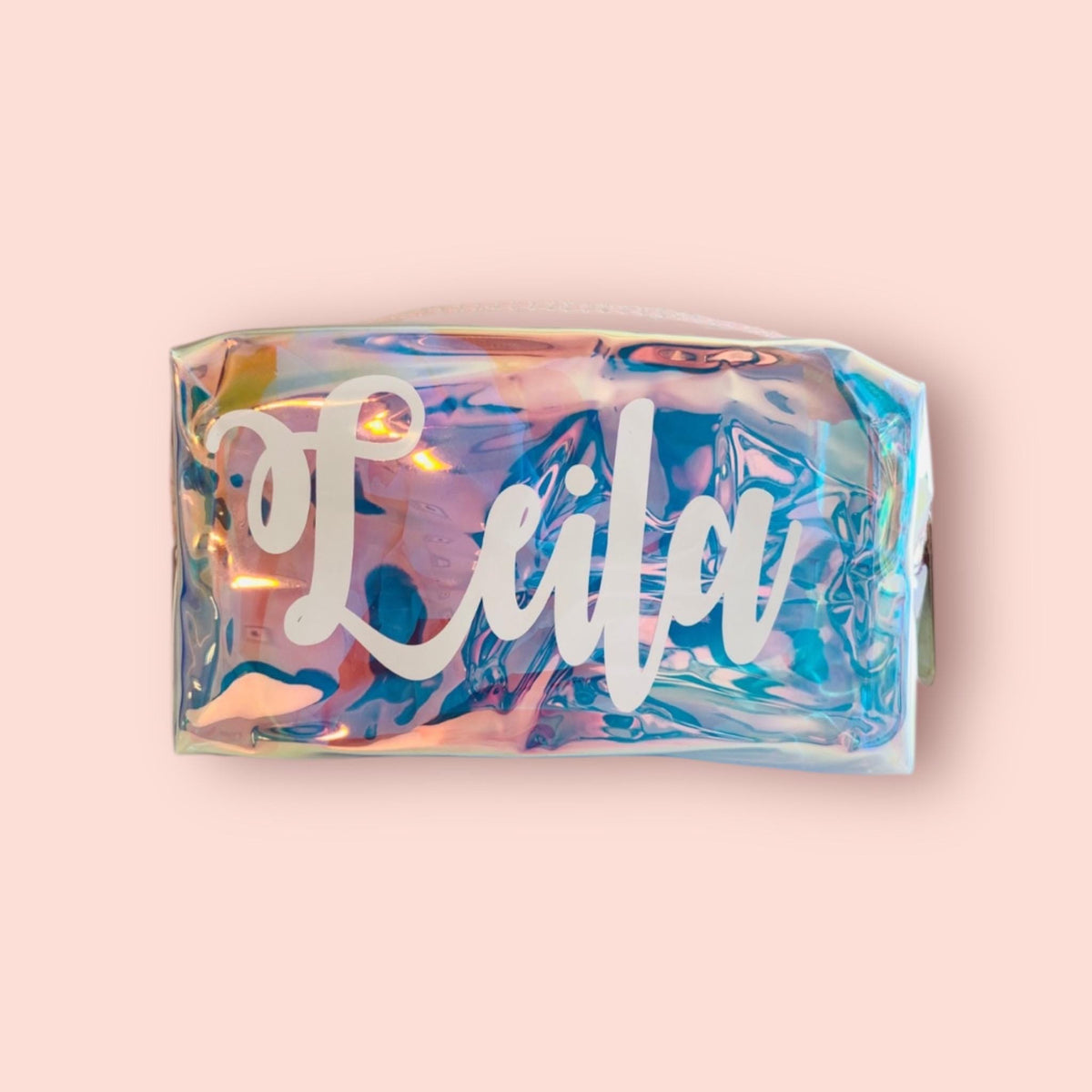 Personalized Iridescent Makeup Bag: Holographic Travel Cosmetic Bag