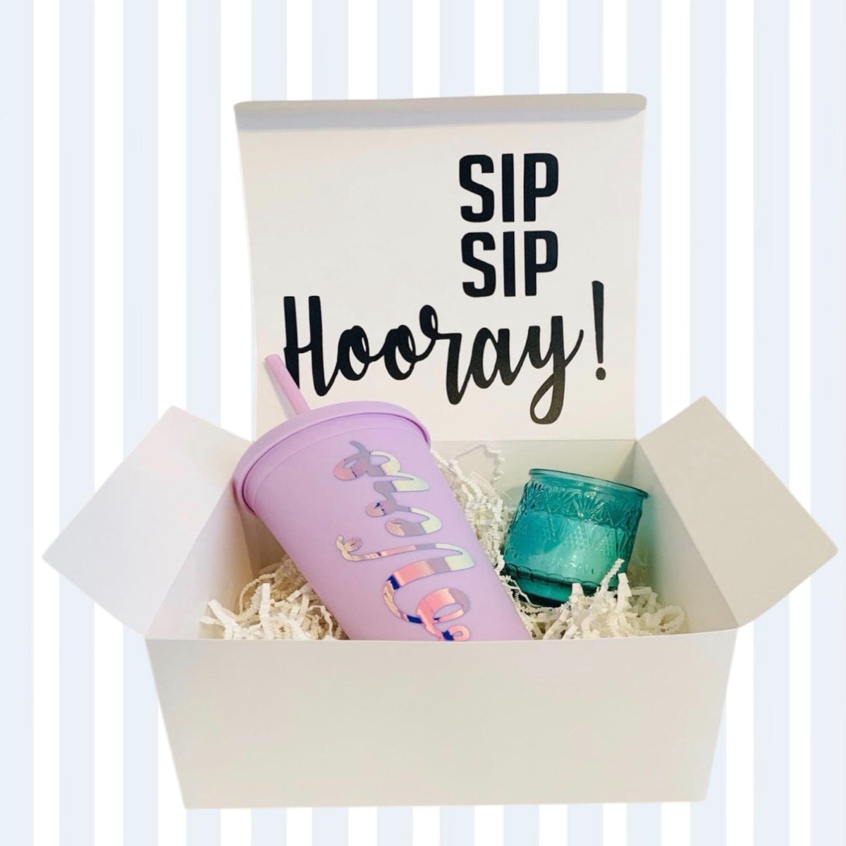 Personalized Birthday Gift Box for Her, Custom Name Tumbler & Candle Care Package, Bridesmaid Proposal Box, Sip Sip Hooray Gift Set, Sororit