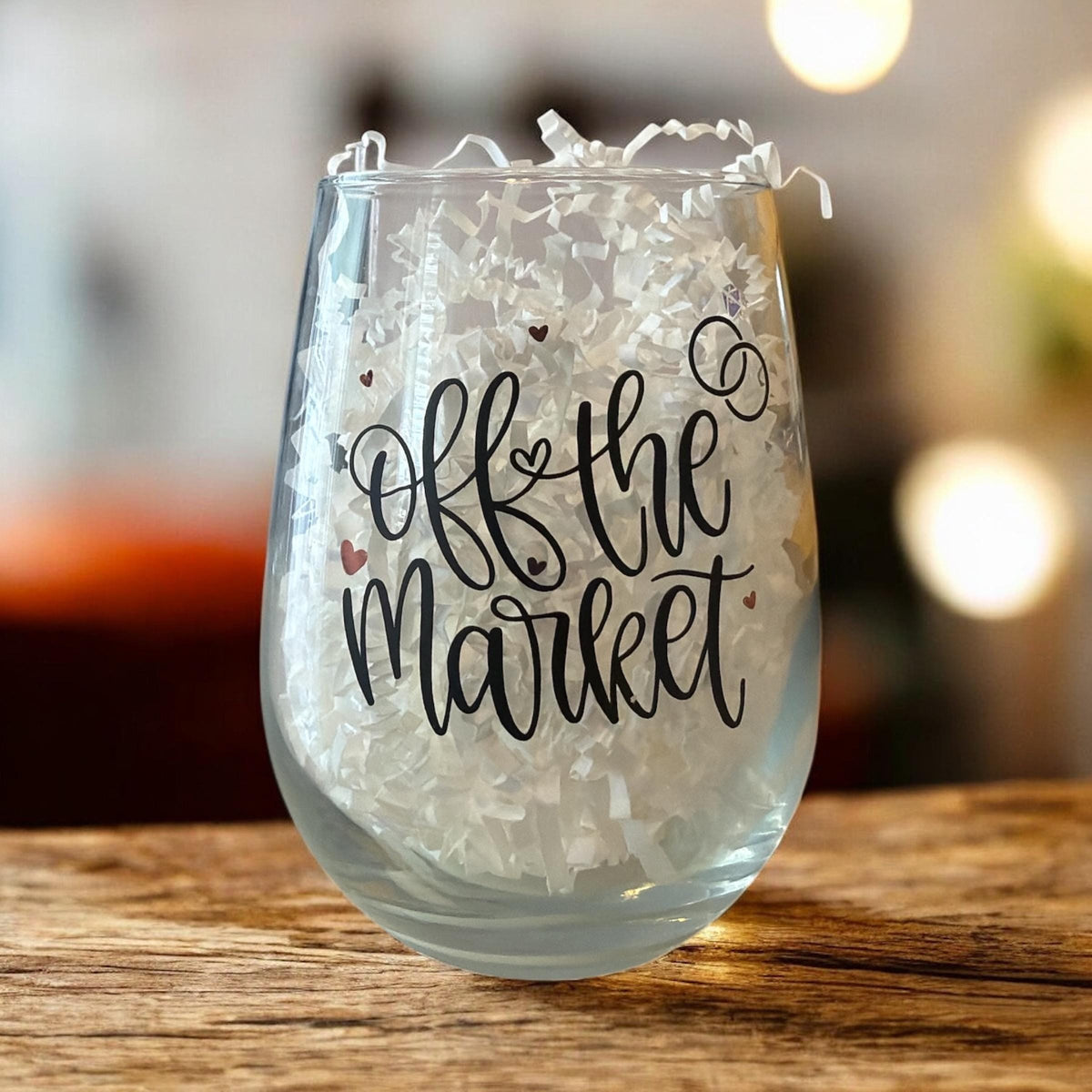 Personalized 'Off The Market' Stemless Wine Glass: Engagement Gift