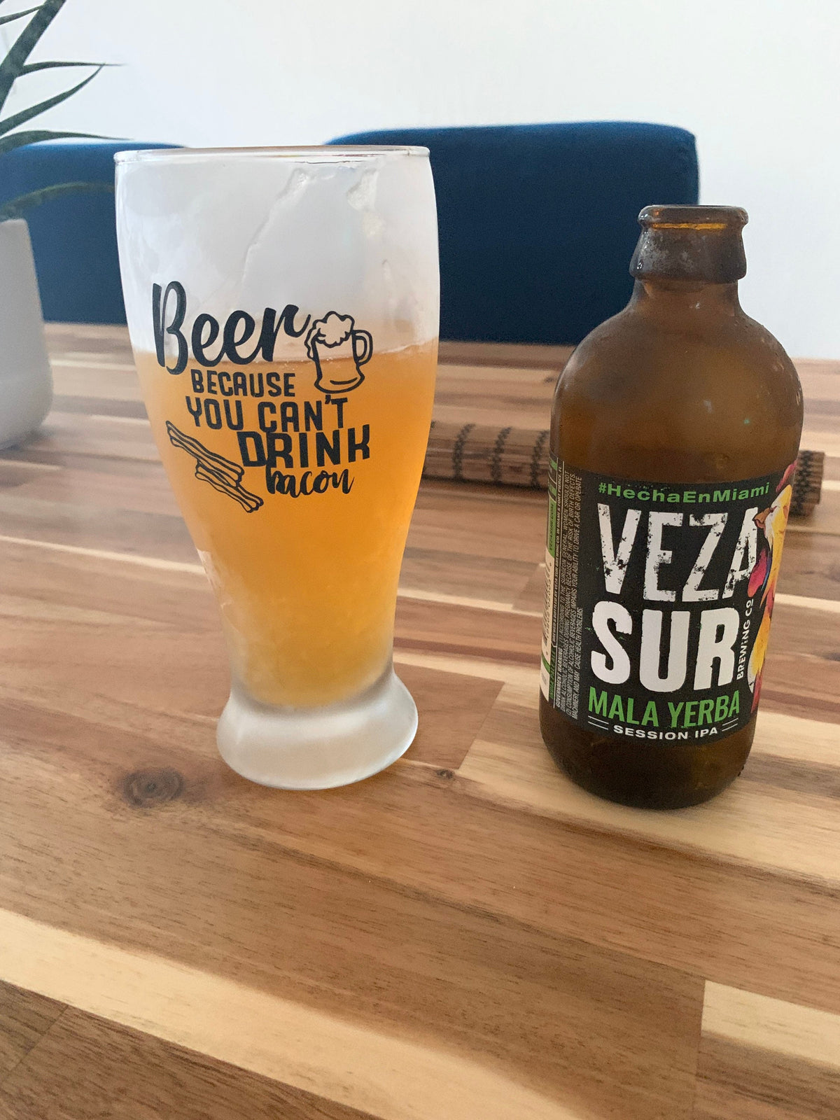 Funny Beer Glass: "Beer Because You Can't Drink Bacon"