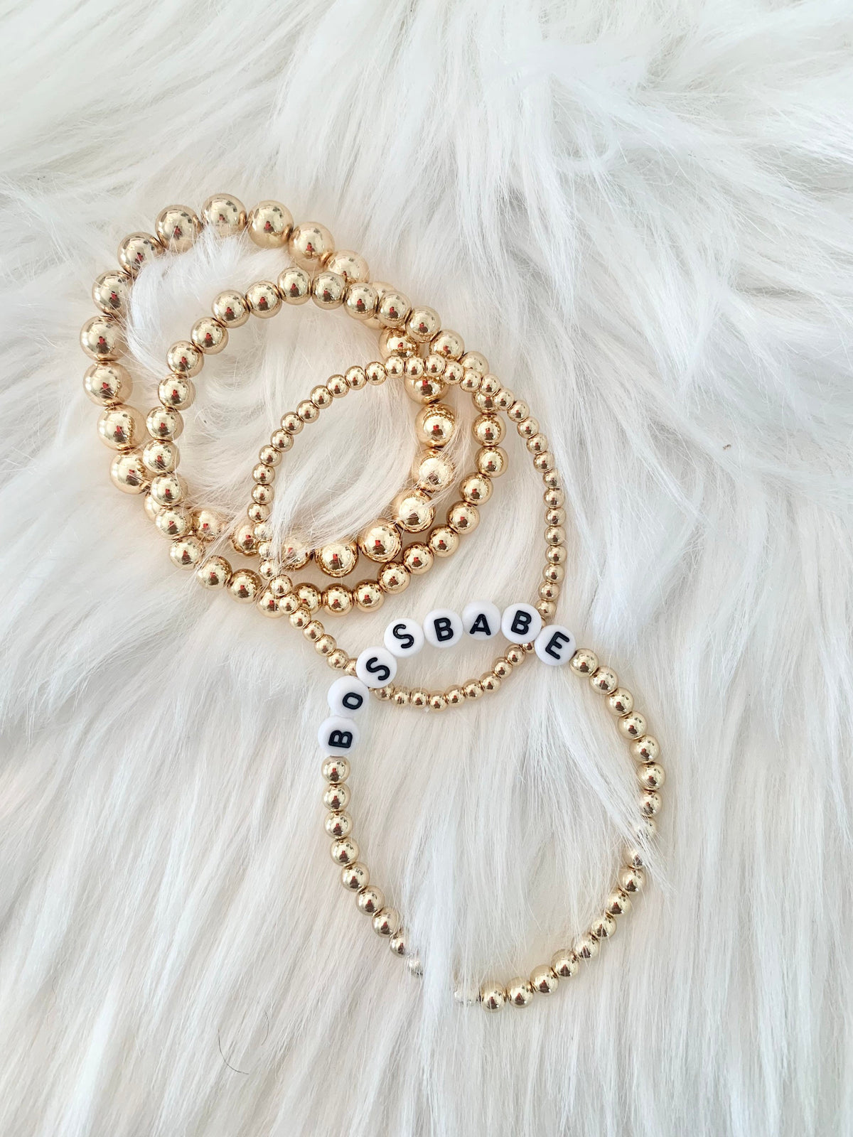 Gold Beaded Bracelet Set, Personalized Word, Initial Stacking Bracelets