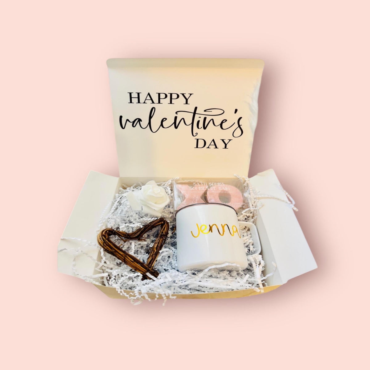 Personalized Valentine's Day Gift Box for Her, Custom Name Mug Spa Gift Set, Galentine's Day Care Package, Will You Be My Valentine Box, Mug