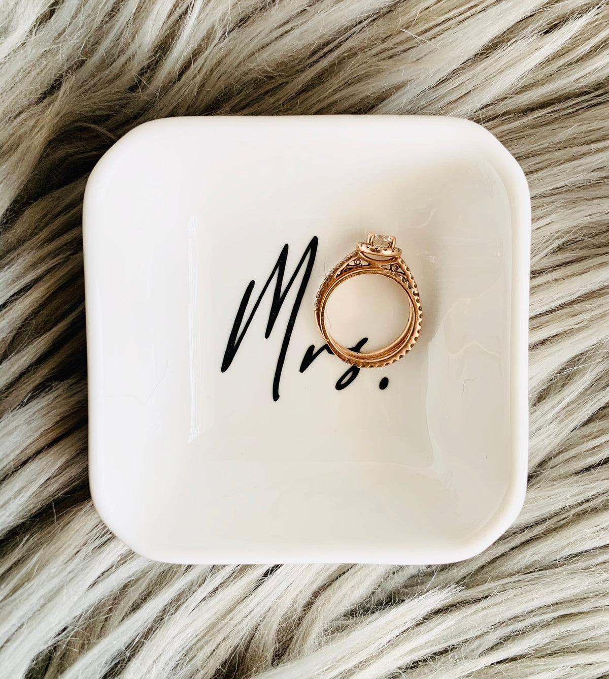 Mrs. Ring Dish for Engagement Ring and Wedding Band | Rose Gold Jewelry Tray | Bridal Shower Gift | Future Mrs Accessory