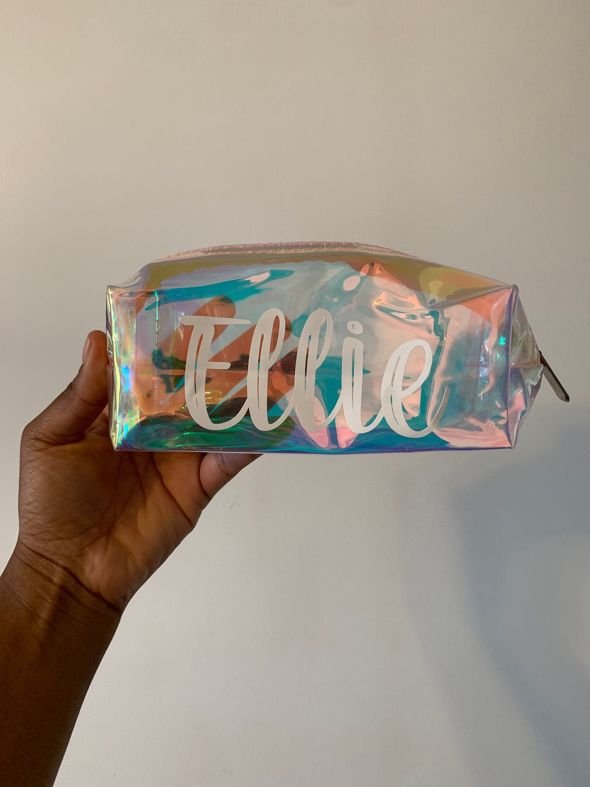 Personalized Iridescent Makeup Bag: Holographic Travel Cosmetic Bag