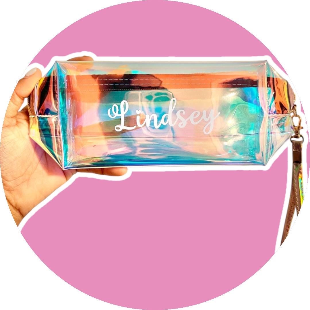 Personalized Iridescent Makeup Bag, Holographic Cosmetic Pouch