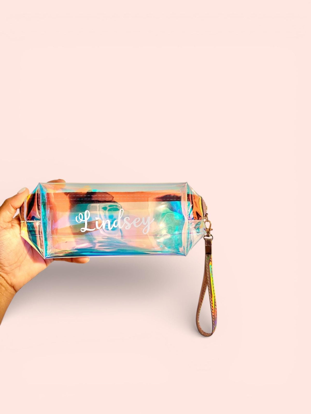 Personalized Iridescent Makeup Bag, Holographic Cosmetic Pouch