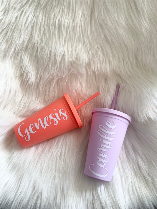 Personalized Pastel Tumbler: 16 oz Acrylic Cup with Lid & Straw
