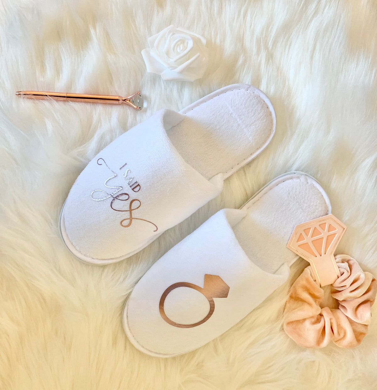 I Said Yes Bridal Slippers, Personalized Wedding Day Spa Slides, Future Mrs Gift, Bride To Be Slippers, Engagement Gift for Her, White Plush Bridal House Shoes, Bachelorette Party Favors, Wedding Morning Essentials