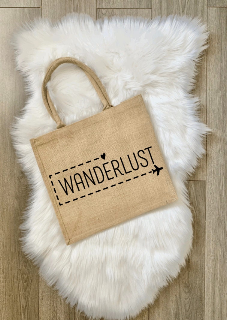Wanderlust Jute Burlap Tote Bag: Girls' Trip Beach Carryall