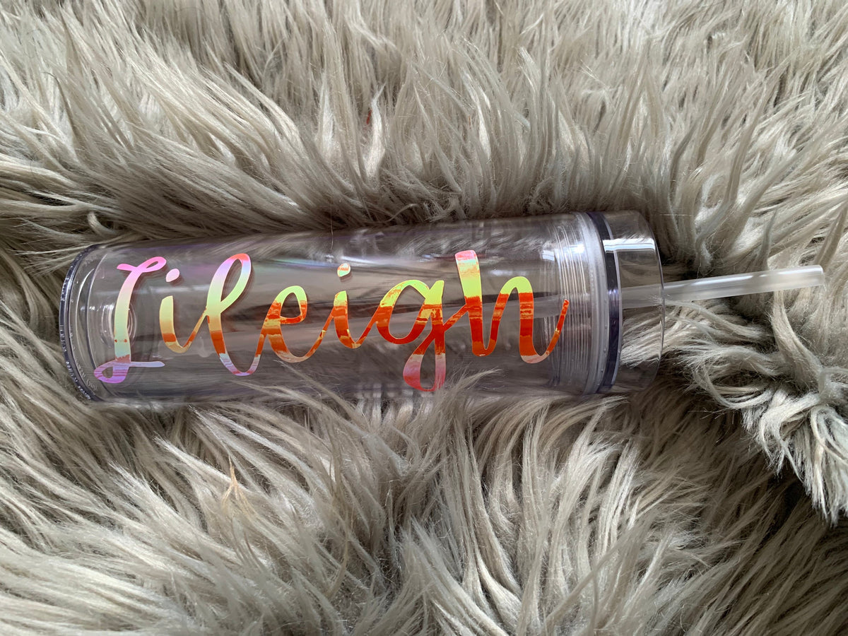 Personalized Acrylic Tumbler with Straw | Custom Name Vinyl Cup
