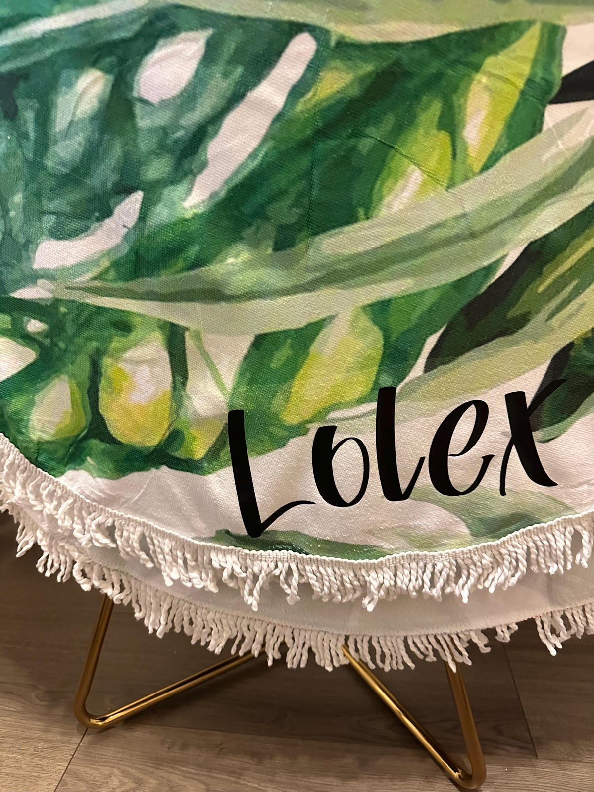 Personalized Round Beach Towel: Tropical Palm Leaf Microfiber Blanket