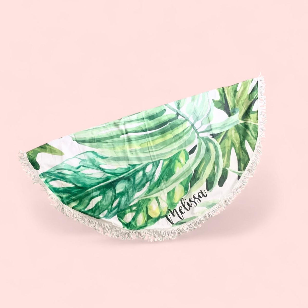 Personalized Round Beach Towel: Tropical Palm Leaf Microfiber Blanket