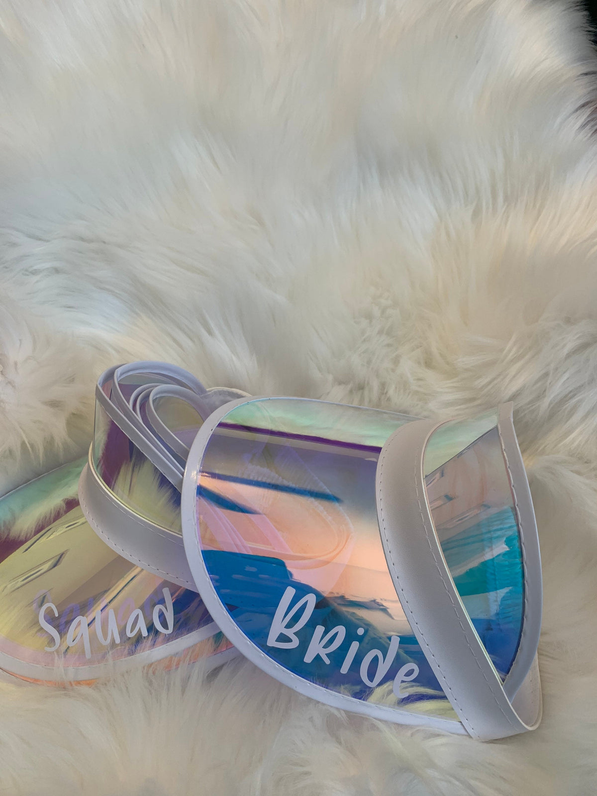 Bachelorette Party Visors: Retro Iridescent Bride/Babe Sun Visors