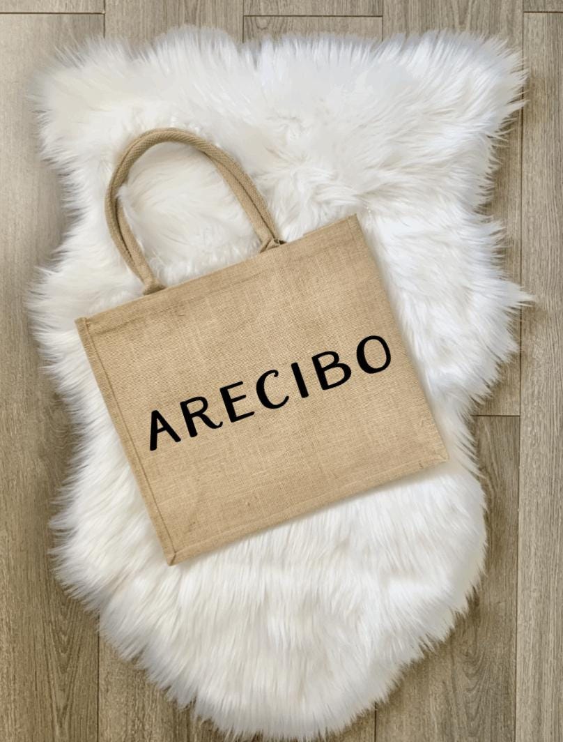 Arecibo Puerto Rico Jute Tote Bag: Bachelorette Party Beach Carryall