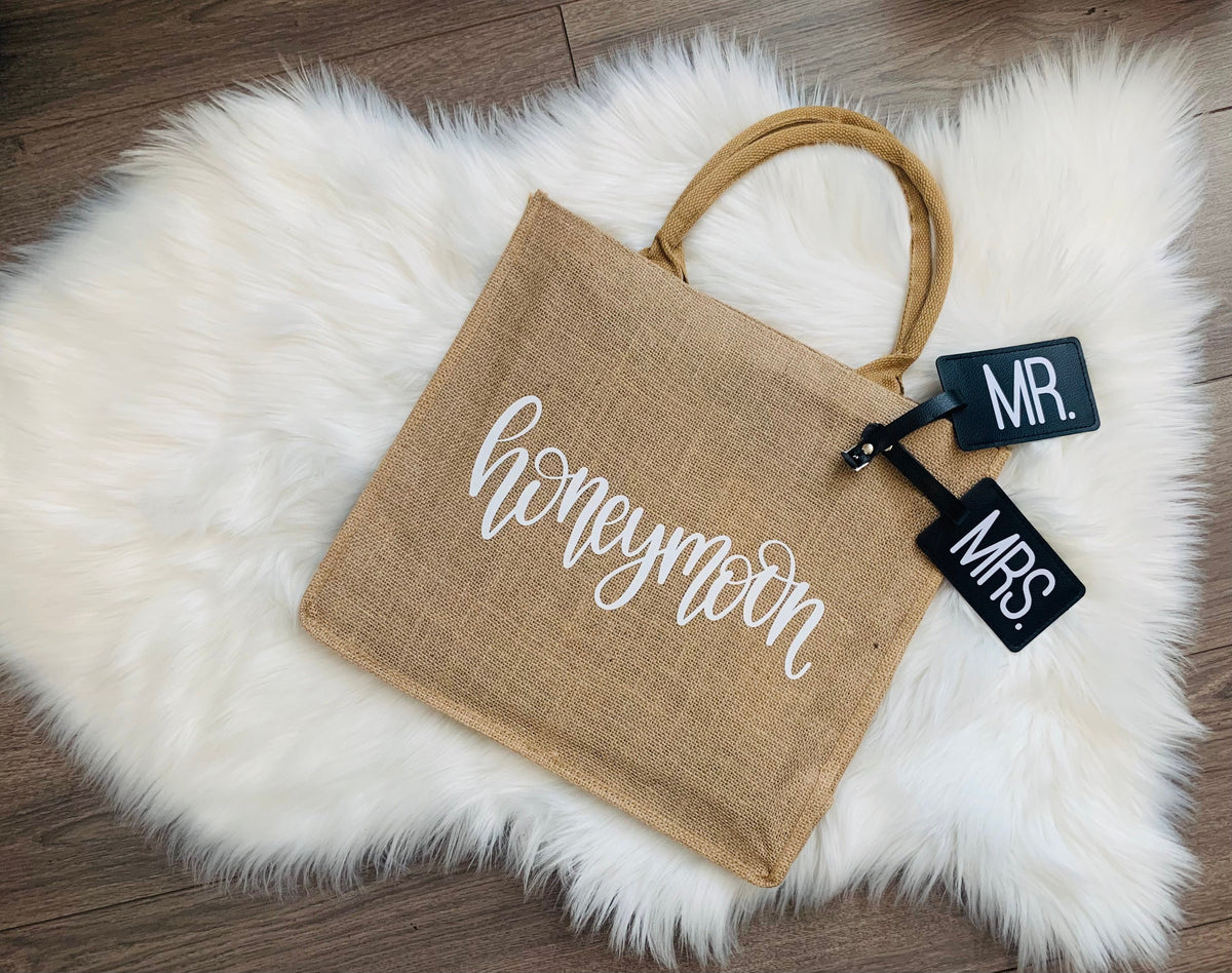 Honeymoon Vibes Jute Burlap Tote Bag | Bride To Be Gift