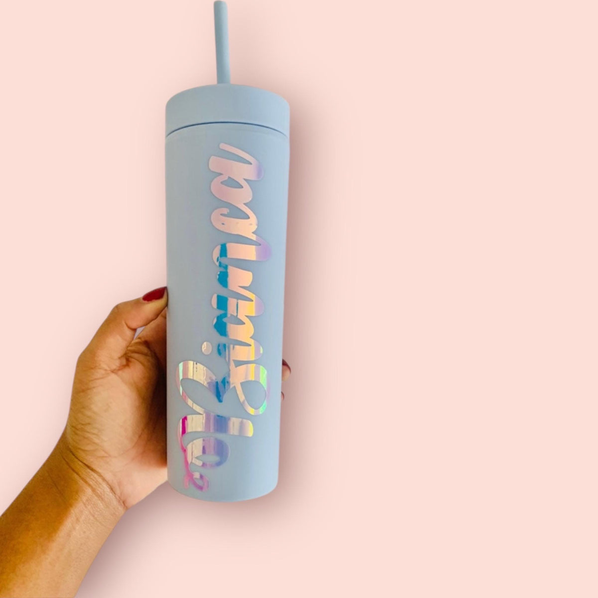 Personalized 16oz Acrylic Tumbler with Straw: Holographic Name Gift