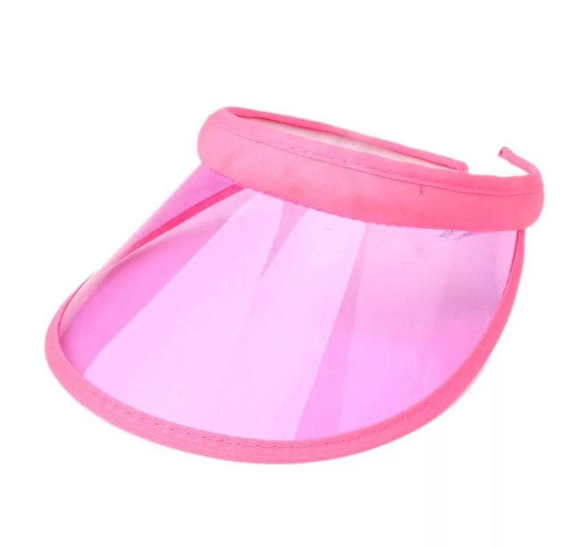 Pink Visor Sun Hat, Transparent Retro 90s Aesthetic, Hot Pink Clear Plastic Sun Visor for Beach, Tennis, Pickleball, Neon Summer Accessories