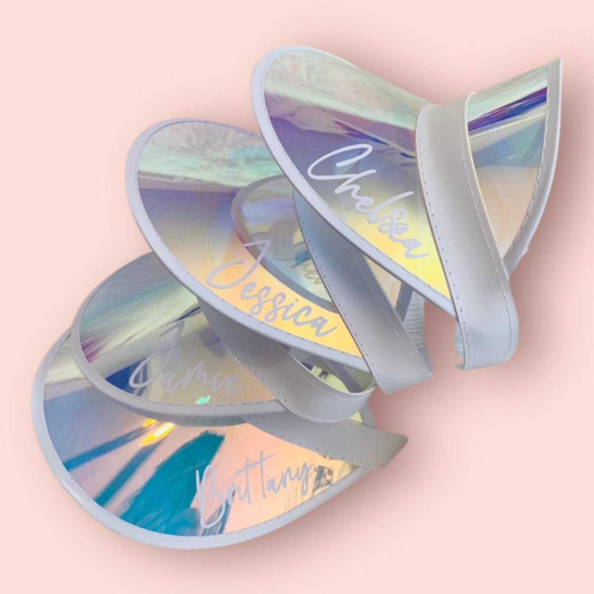 Personalized Iridescent Visor - Custom Name Holographic Sun Hat - Bachelorette Party Favors - Festival Accessories - Bridesmaid Gift - Y2K
