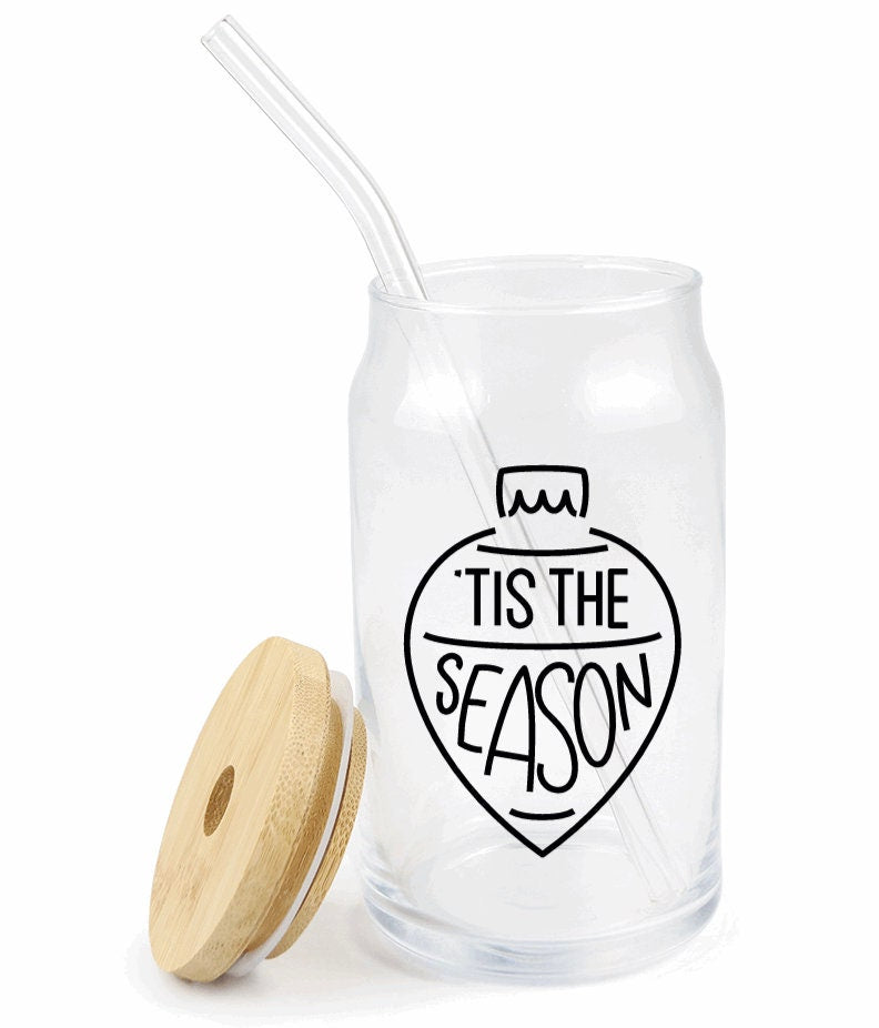 Tis the Season 16 oz Beer glass with lid and straw | Gift ideas for a Friend | Summer Beach Pool Party | Birthday Gift Ideas | Christmas