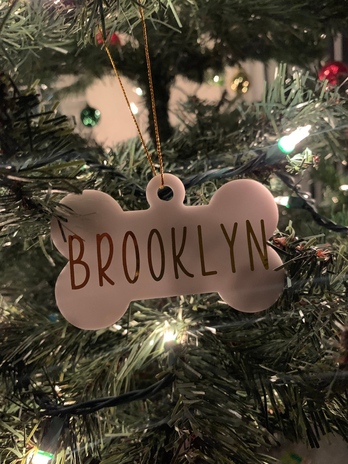 White Acrylic Dog Bone Ornament: Holiday Pet Gift