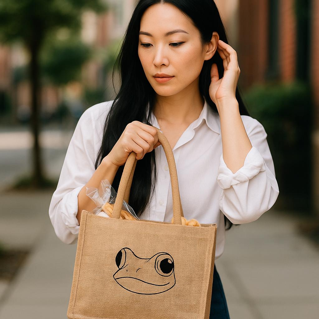 Coqui Puerto Rico Burlap Tote Bag: Beach or Travel Carryall