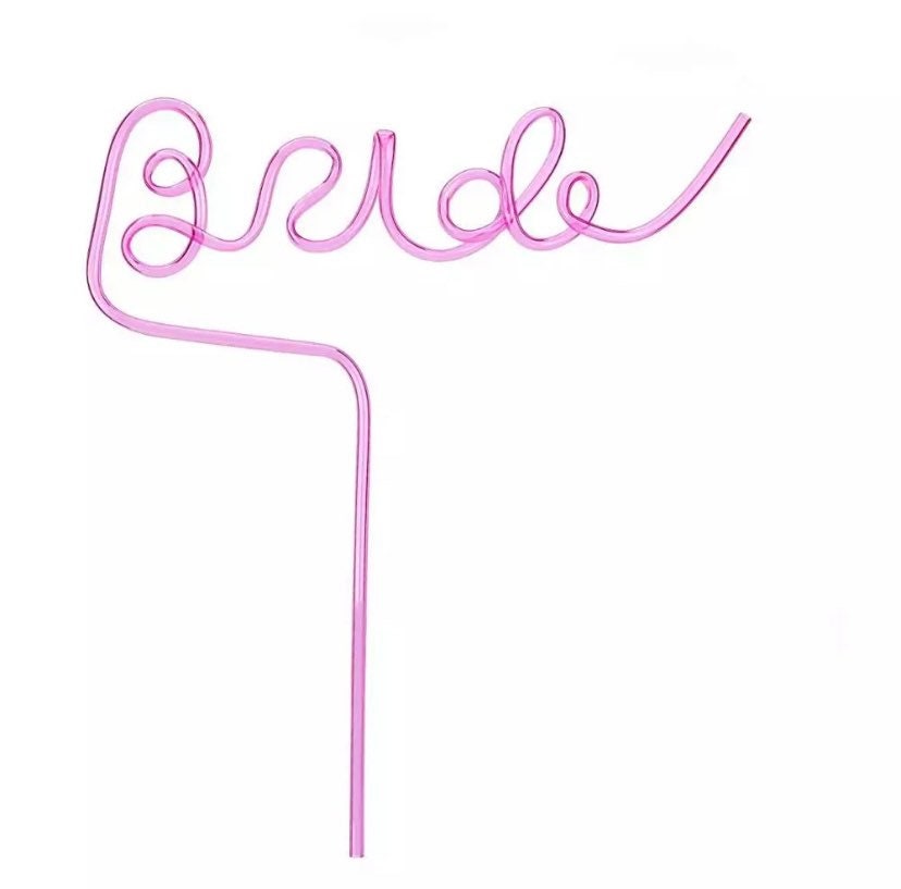 Pink Bride Script Straw: Bachelorette Party Drinkware