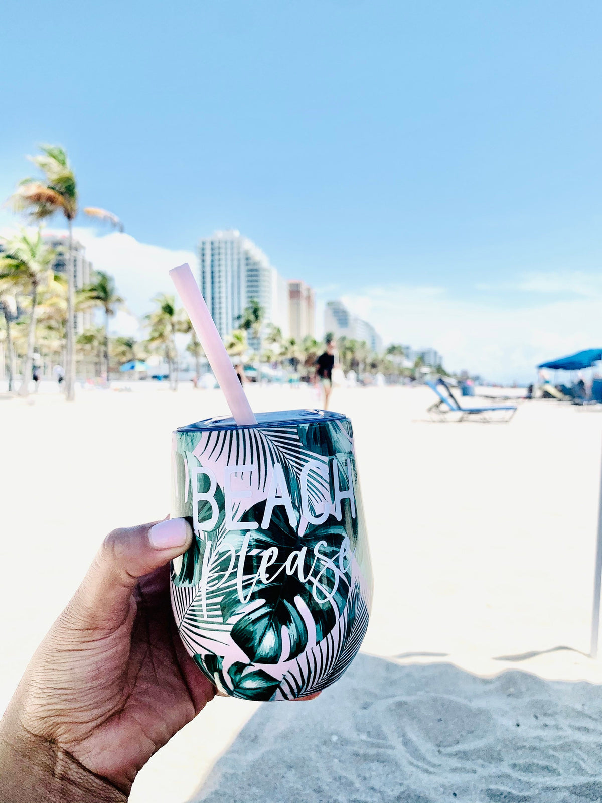Beach Please Wine Tumbler: Stainless Steel, Insulated Travel Cup