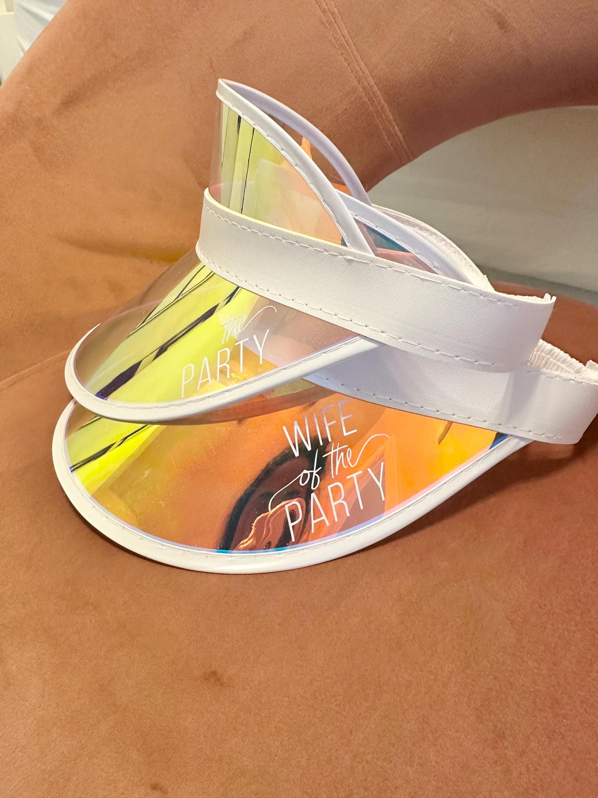 Bachelorette Party Visor: Iridescent, Pink, Green, Black, 'Wife of the Party'