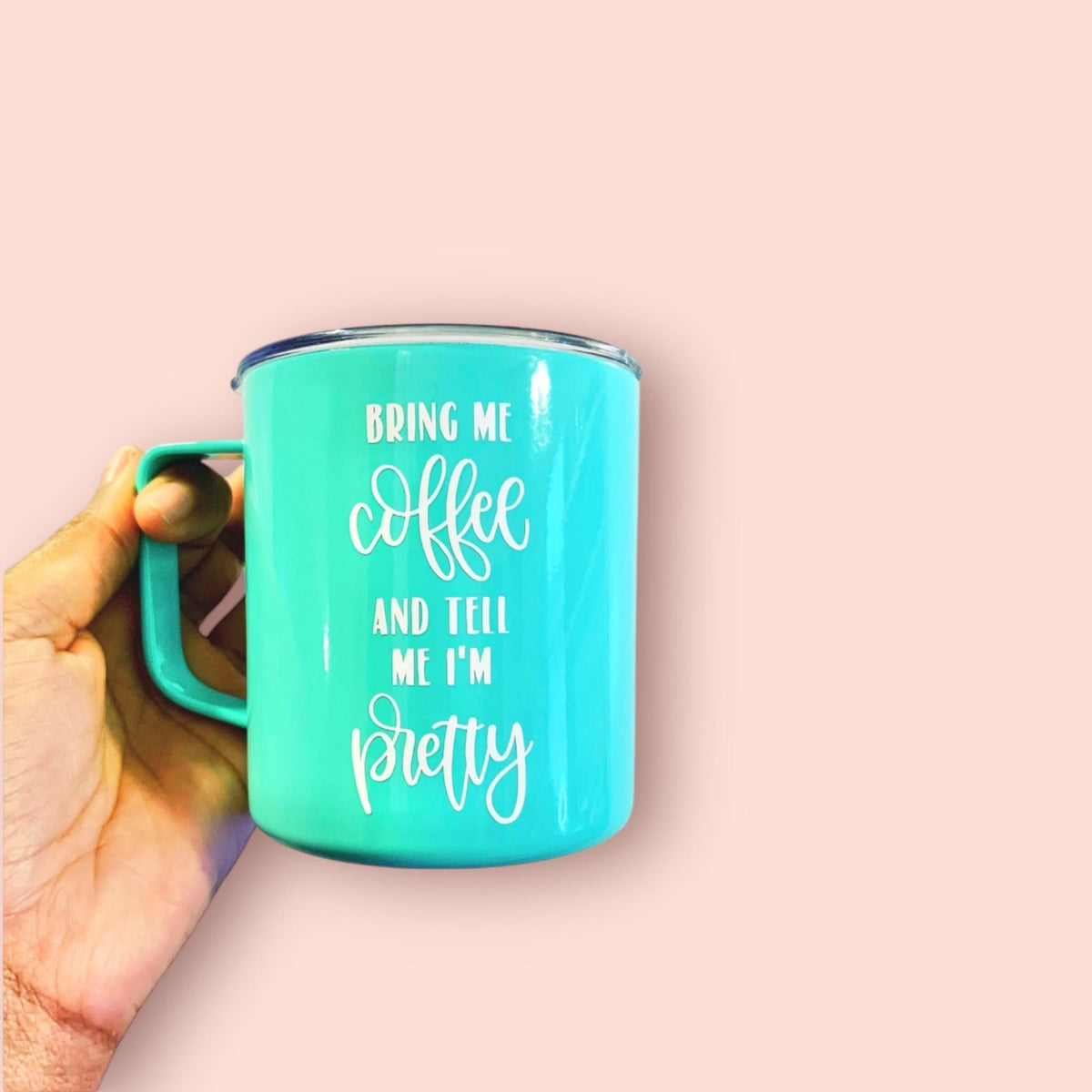 Funny Teal Coffee Mug, "Bring Me Coffee", Insulated Travel Tumbler