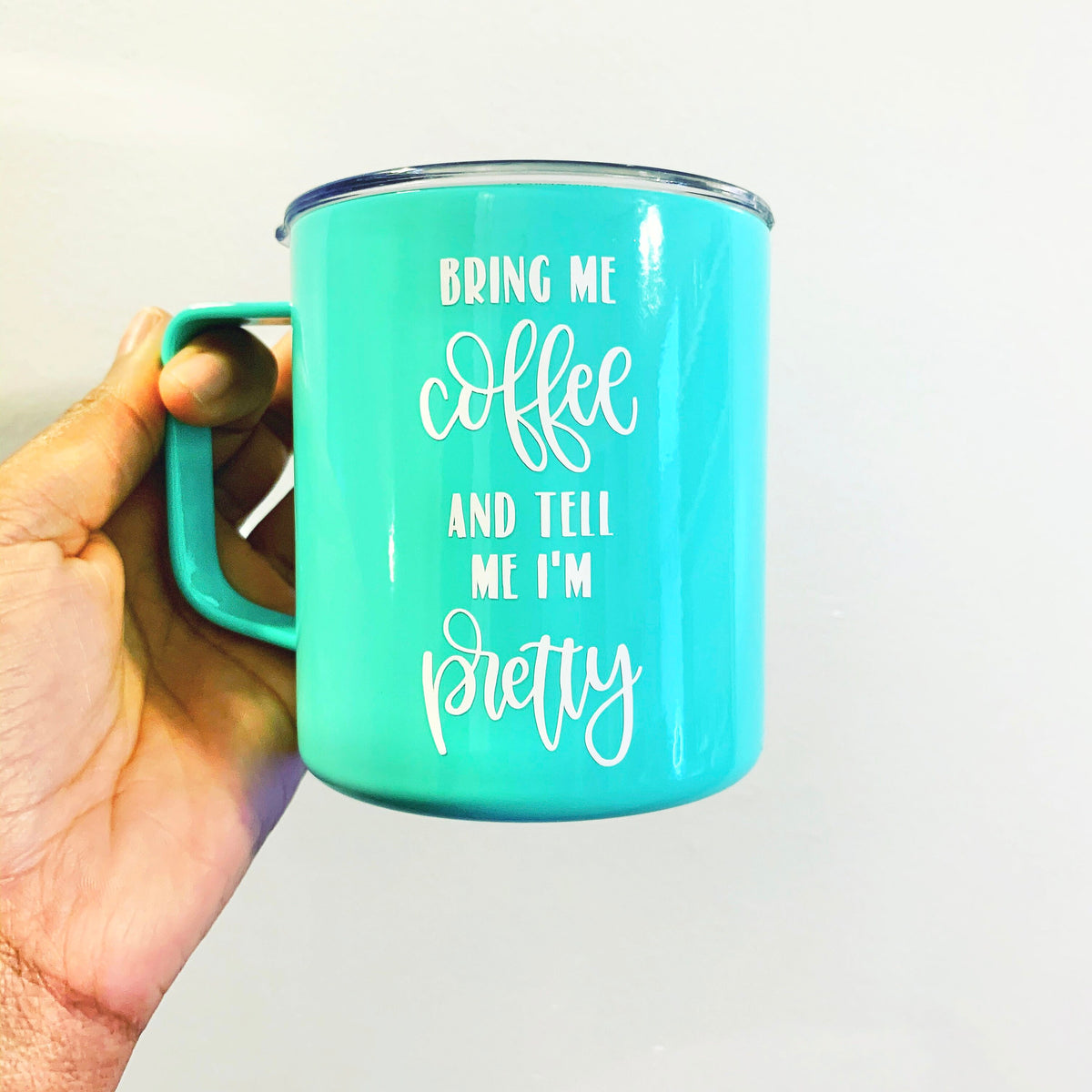 Funny Teal Coffee Mug, "Bring Me Coffee", Insulated Travel Tumbler