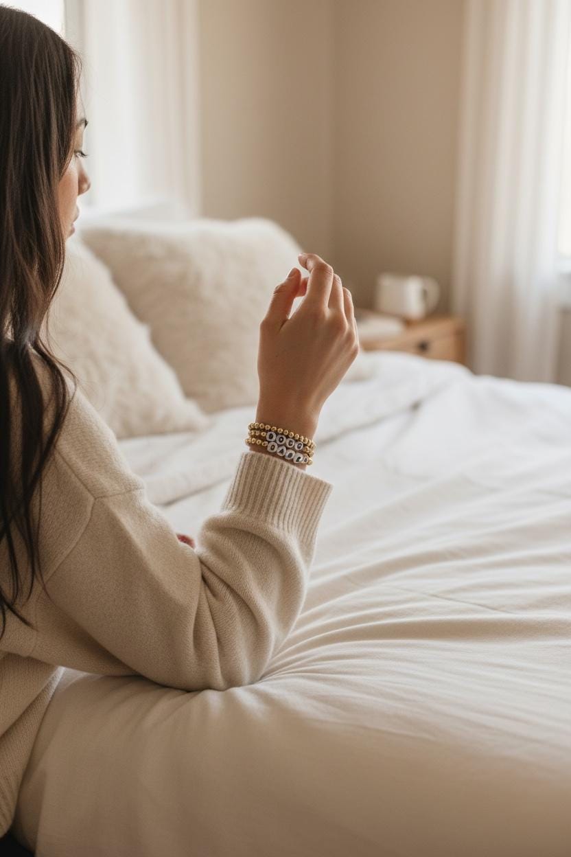 Gold Beaded Bracelet Set, Personalized Word, Initial Stacking Bracelets