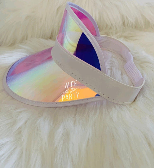 Bachelorette Party Visor: Iridescent, Pink, Green, Black, 'Wife of the Party'