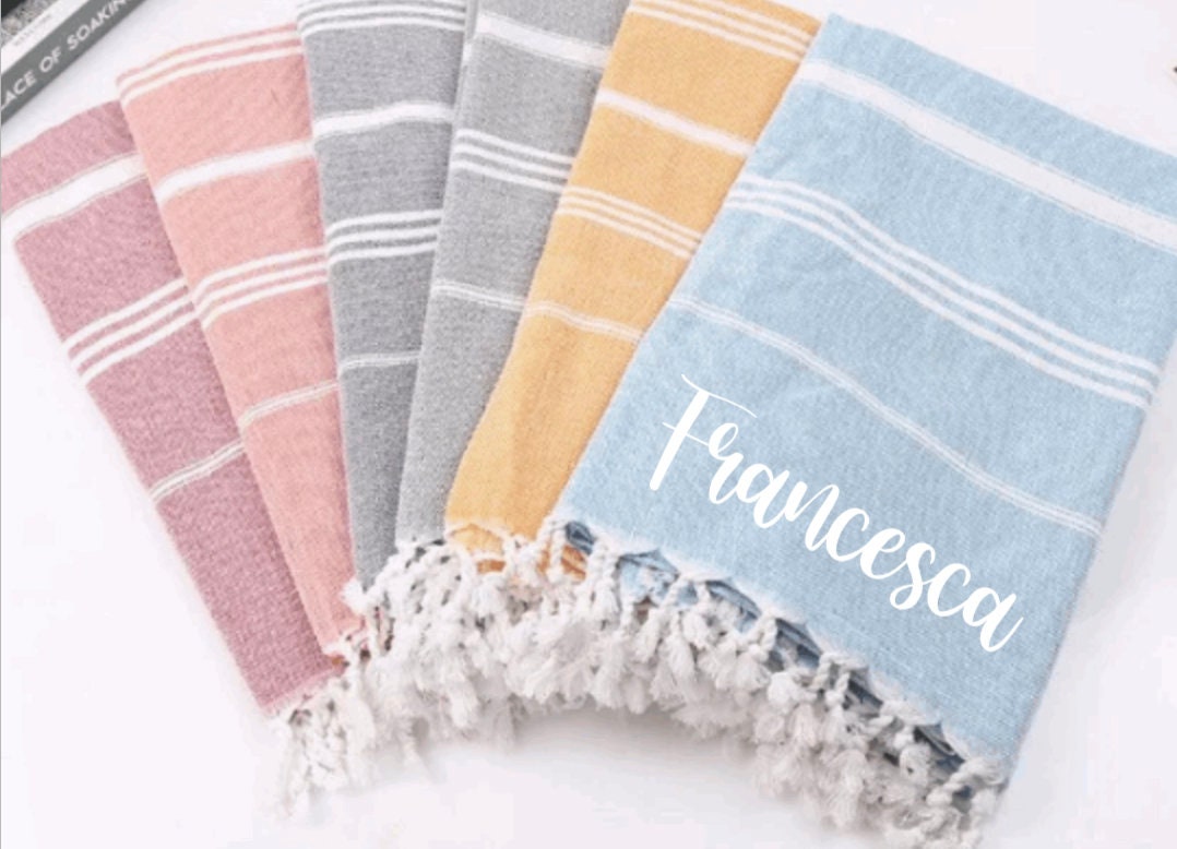 Personalized Turkish Towel – Custom Name Hammam Towel, Soft Cotton Peshtemal, Lightweight Beach & Bath Towel, Bridesmaid Gift, Travel Towel