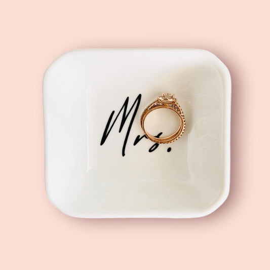 Mrs. Ring Dish for Engagement Ring and Wedding Band | Rose Gold Jewelry Tray | Bridal Shower Gift | Future Mrs Accessory