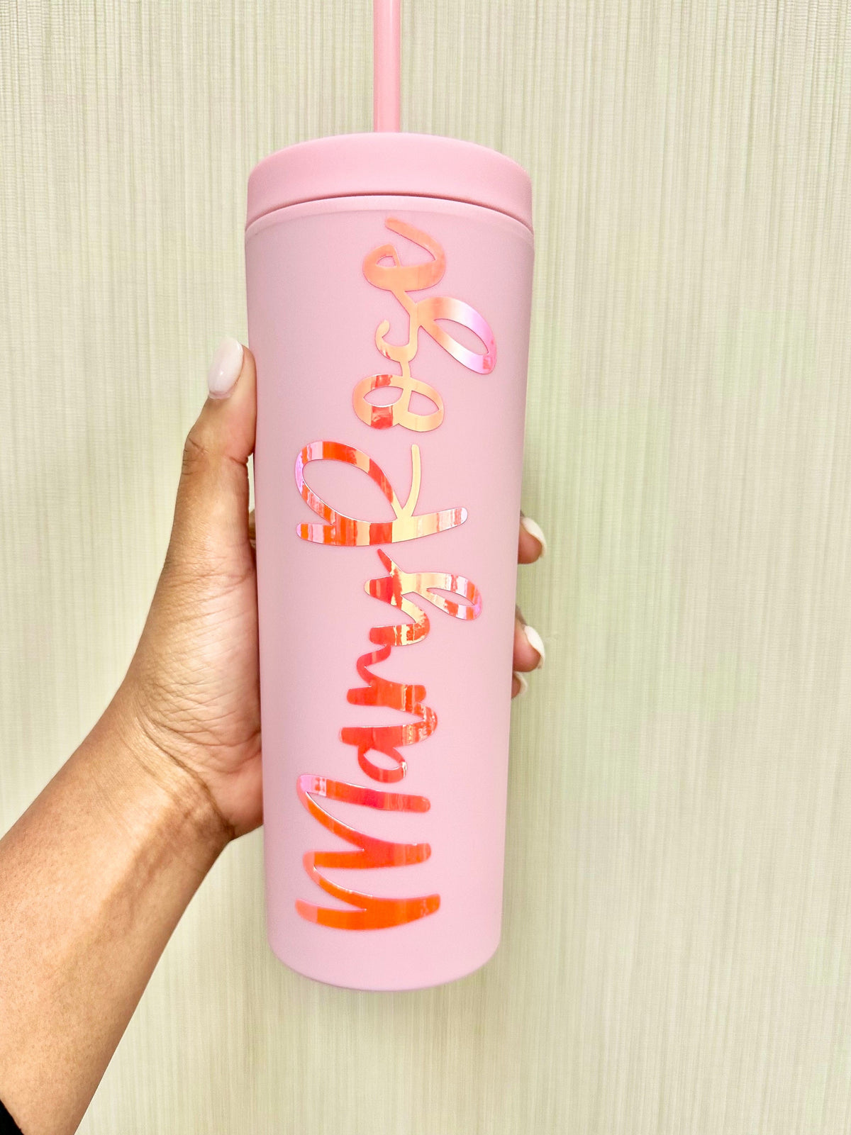 Personalized 16oz Acrylic Tumbler with Straw: Holographic Name Gift