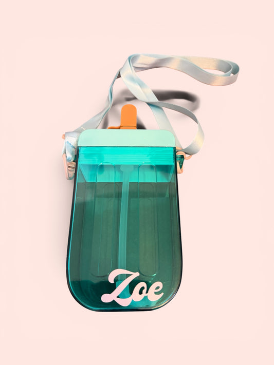 Personalized Water Bottle Canteen with Crossbody Strap | Custom Name Flat Water Bottle Bag for Travel, Beach, & Festivals