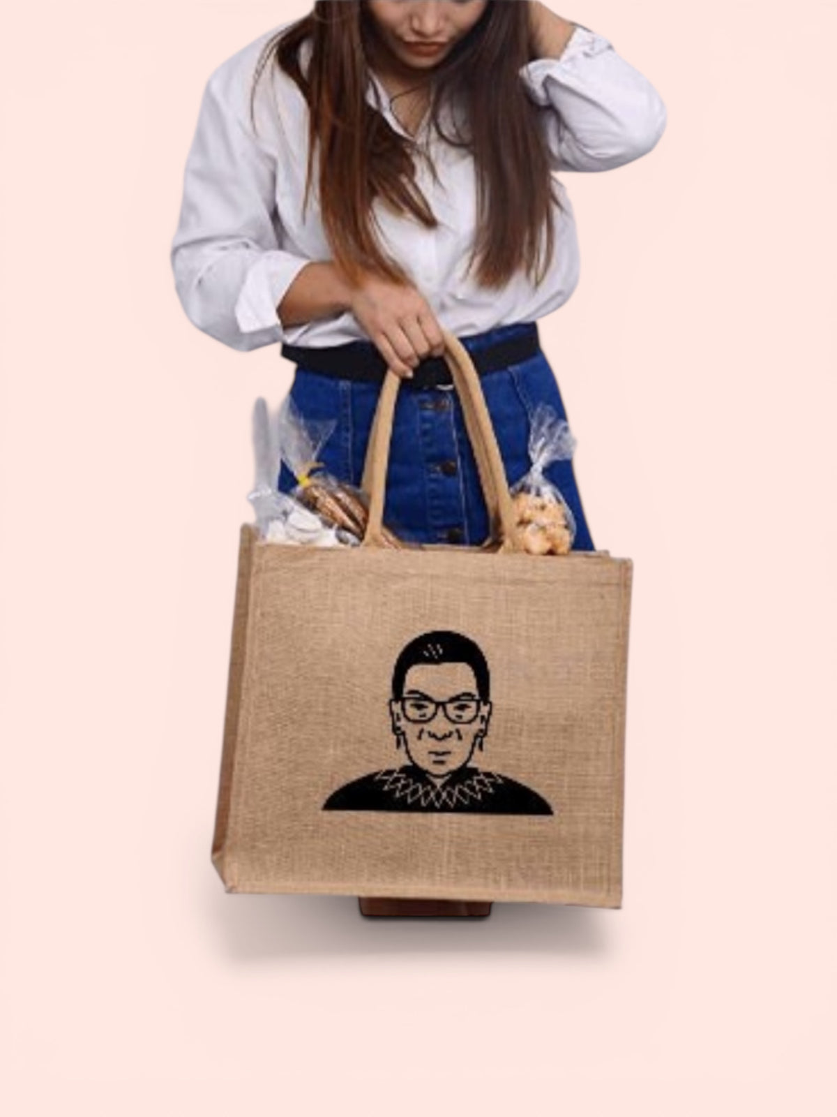 RBG Burlap Market Bag: Ruth Bader Ginsburg Jute Canvas Tote