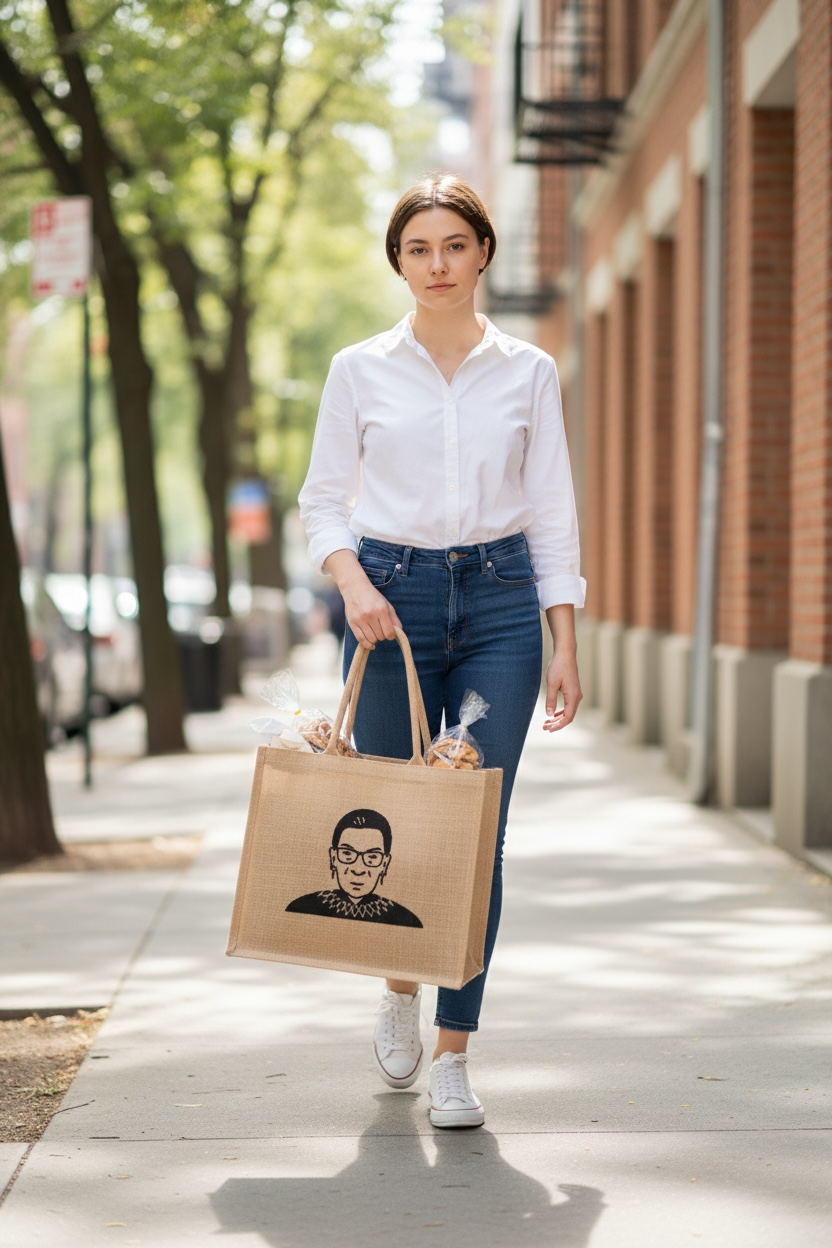 RBG Burlap Market Bag: Ruth Bader Ginsburg Jute Canvas Tote