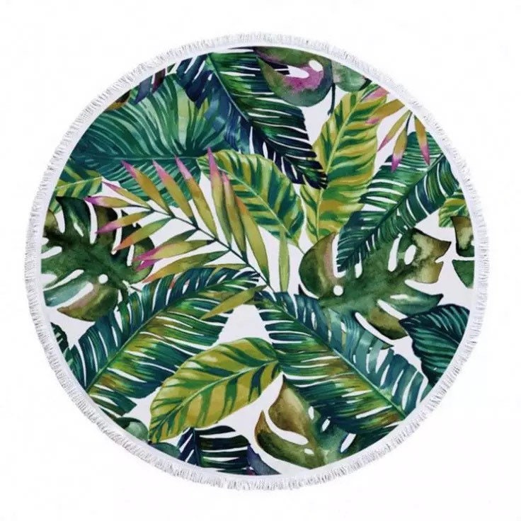 Personalized Round Beach Towel: Tropical Palm Leaf Microfiber Blanket