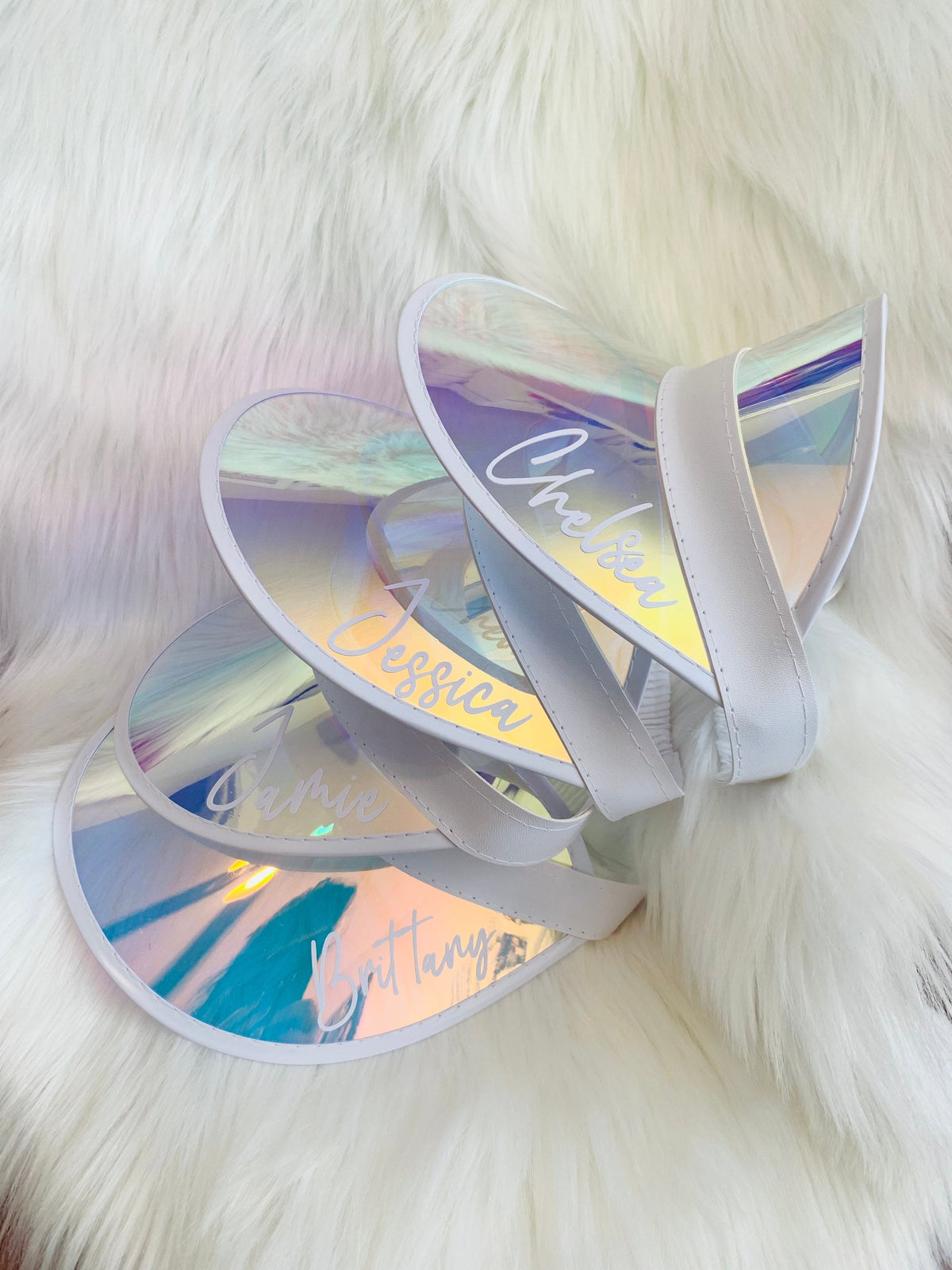 Personalized Iridescent Visor - Custom Name Holographic Sun Hat - Bachelorette Party Favors - Festival Accessories - Bridesmaid Gift - Y2K