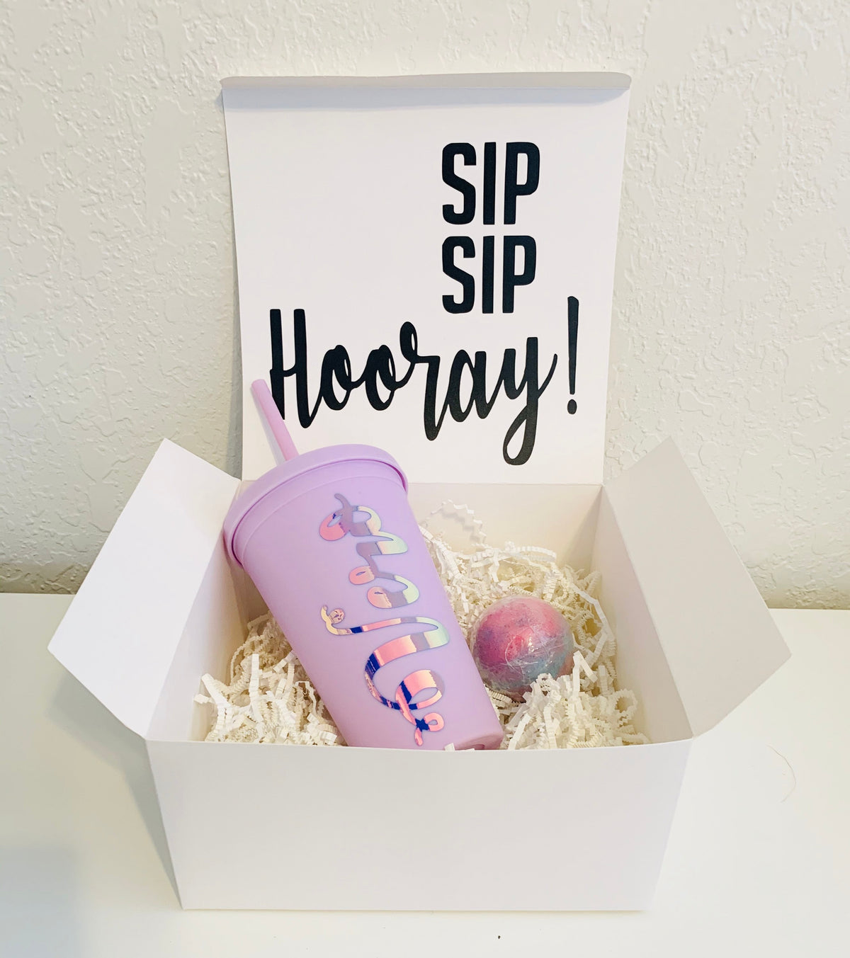 Personalized Birthday Gift Box for Her, Custom Name Tumbler & Candle Care Package, Bridesmaid Proposal Box, Sip Sip Hooray Gift Set, Sororit