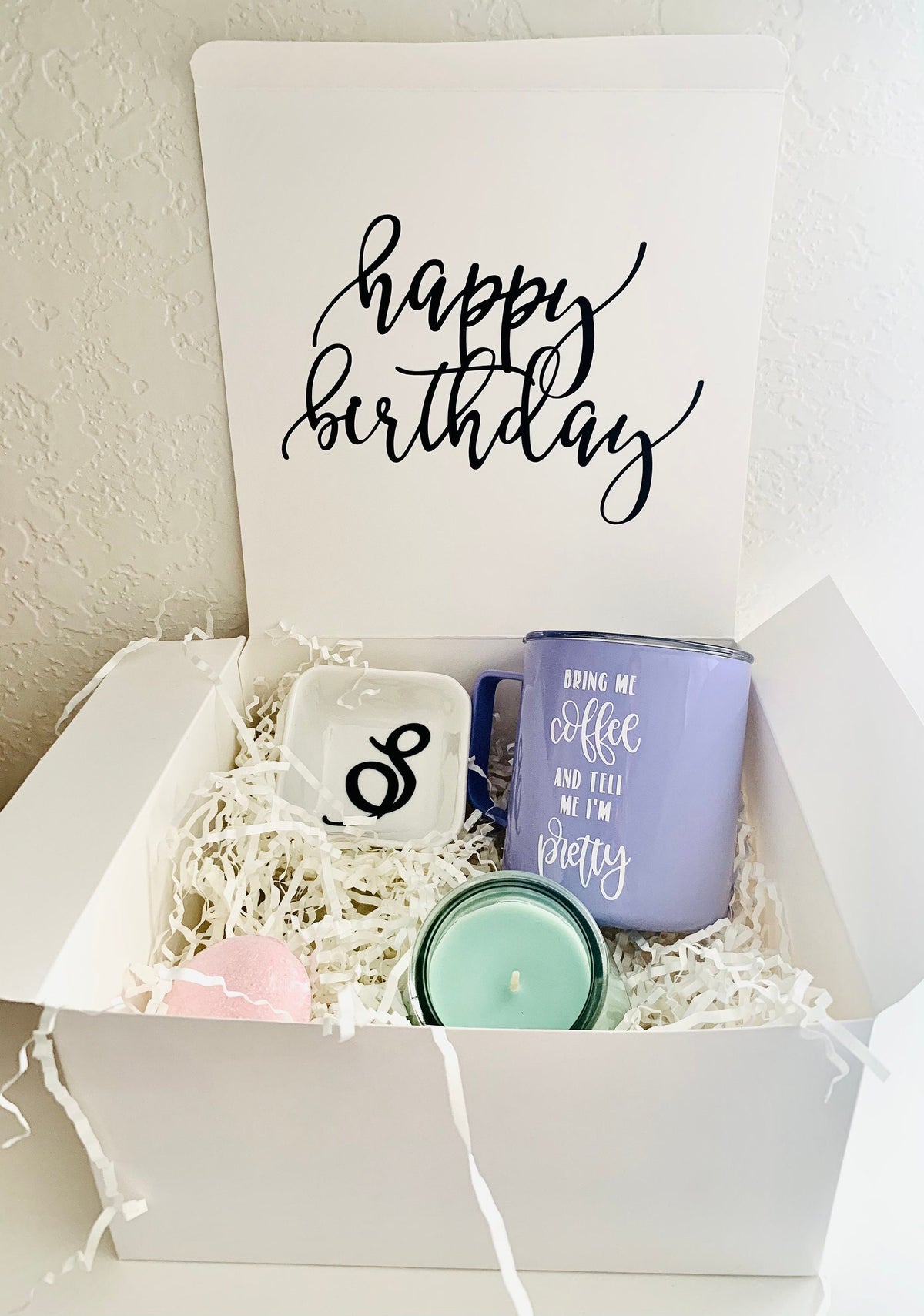 Coffee Lover Birthday Gift Box: Rose Gold Tumbler, Trinket Dish